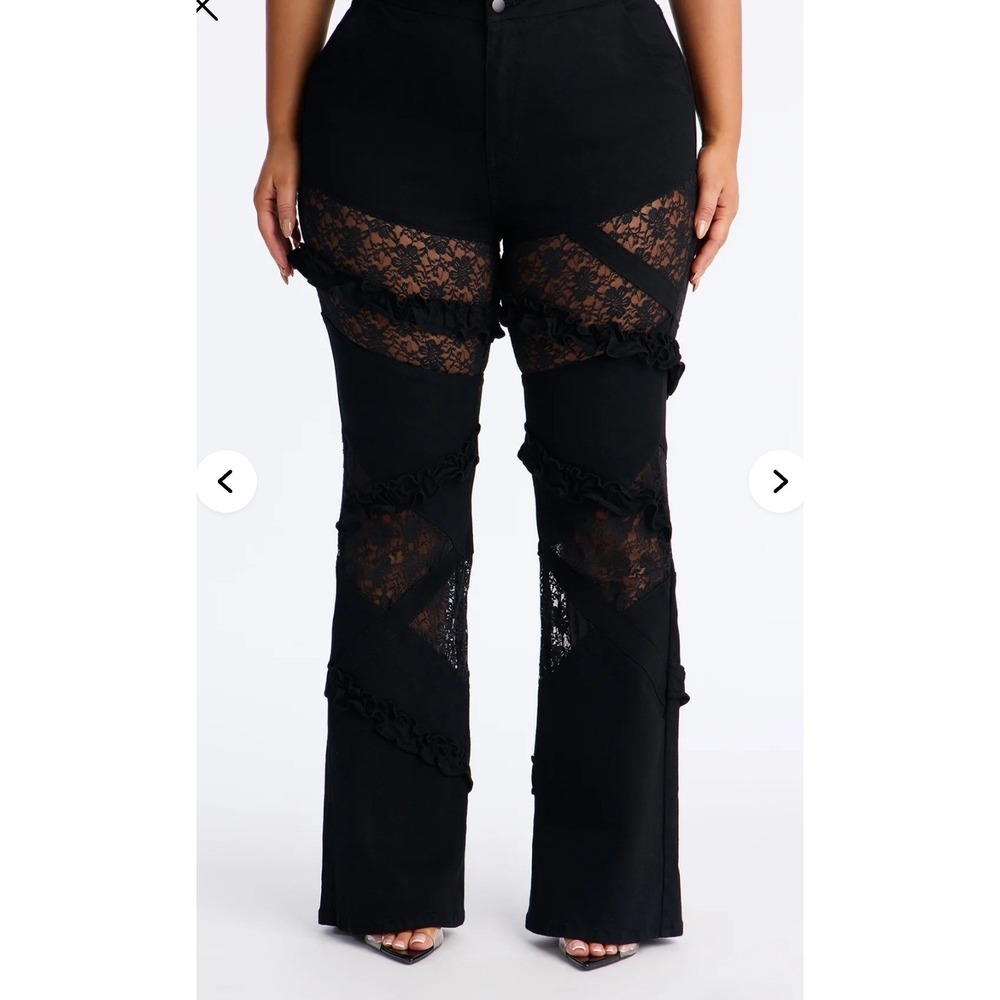 Fashion‎ Nova Dreamcatcher Lace Flare Jeans Bell Bottom Size 5 Black Stretch
